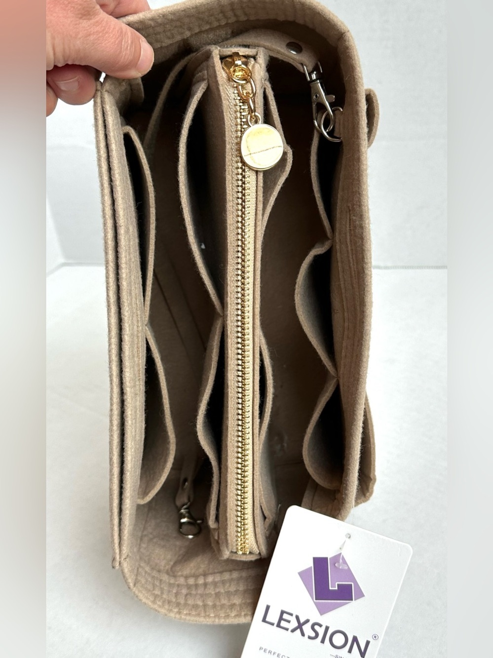 NWT Lexsion Beige/Tan Purse Organizer Insert Zippered Pocket Storage - Picture 3 of 7